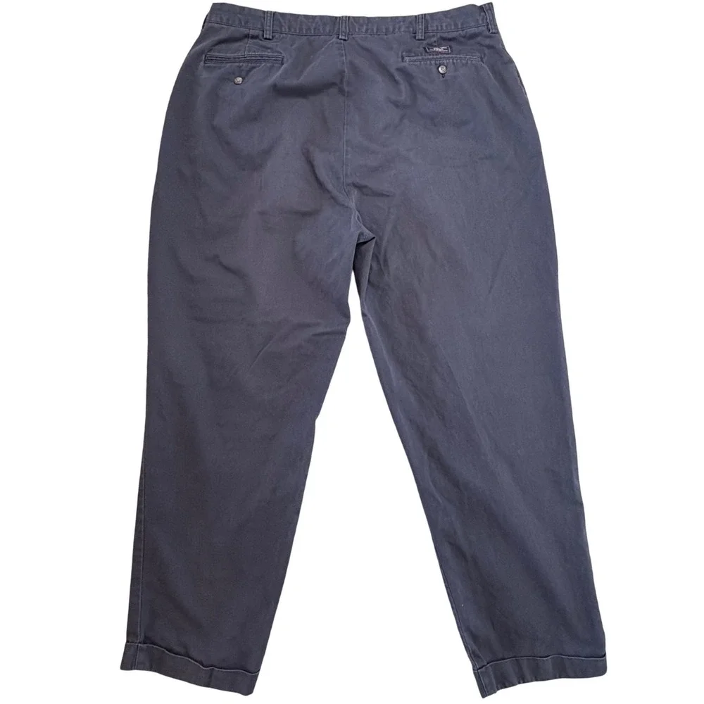 Polo Ralph Lauren Hammond Pant Mens 42/31 Navy Blue Pleated Cuffed Cotton Chinos